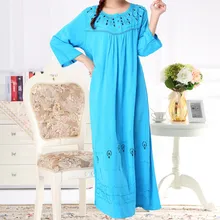 Синие женские повседневные ночные рубашки банный халат хлопок пижамы вышивка Ночное платье Ночная рубашка с длинными рукавами женское нижнее белье