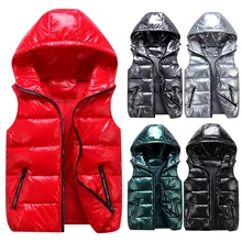 

Women Winter Vests Hooded 2021 New Bright Color Vest Thick Warm Waterproof Cotton Padded Jacket Sleeveless Coat Female Waistcoat