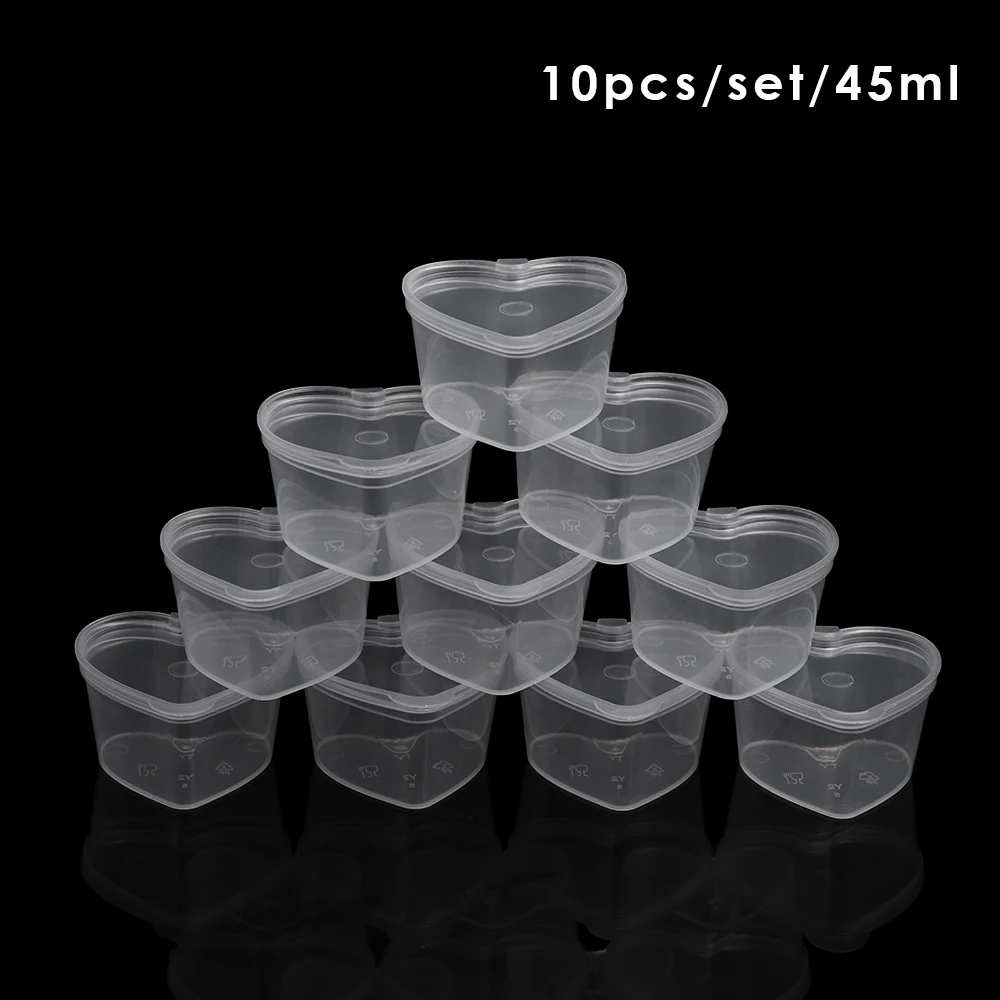 10pcs15ml/40 ml/45 ml хранение слизи пластиковый разноцветный Пластилин прозрачные контейнеры клей шпатлевка пена мяч коробки для хранения для дома Организации - Цвет: 10pcs 45ml heart box