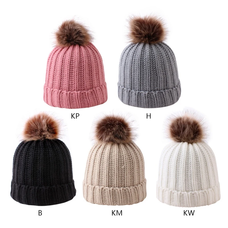 Зимние детские вязаные шапки для новорожденных; милые теплые шапки для маленьких девочек и мальчиков; Детские шапки с плюшевыми помпонами