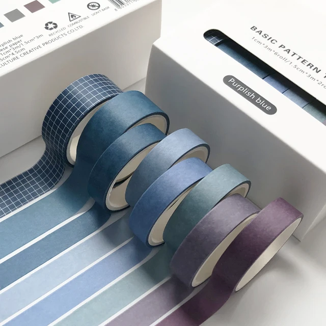 JIANWU 8pcs/set Retro Solid Color Basic Decoration Washi Tape Set DIY Scrapbook Cute Sticker Kawaii Masking Tape School Supplies purplish blue