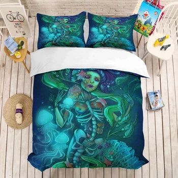 

Dark Skull Mermaid Seabed Bedding Set Bedroom Decor 100% Microfiber Hypoallergenic with Zipper 1PC Duvet Cover with Pillowcases