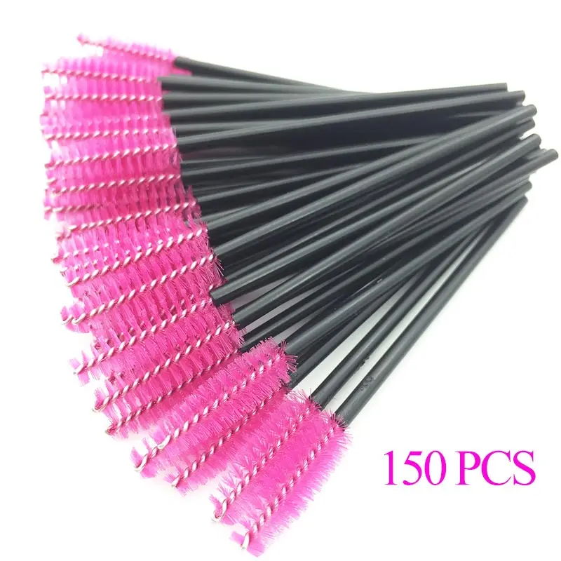 150PCS-RD 50/100/150 шт щеточку для ресниц Макияж щеточки Одноразовые Тушь для ресниц палочки Аппликатор ресницы Косметические кисти для макияжа Набор для макияжа бровей - Handle Color: 150PCS-RD