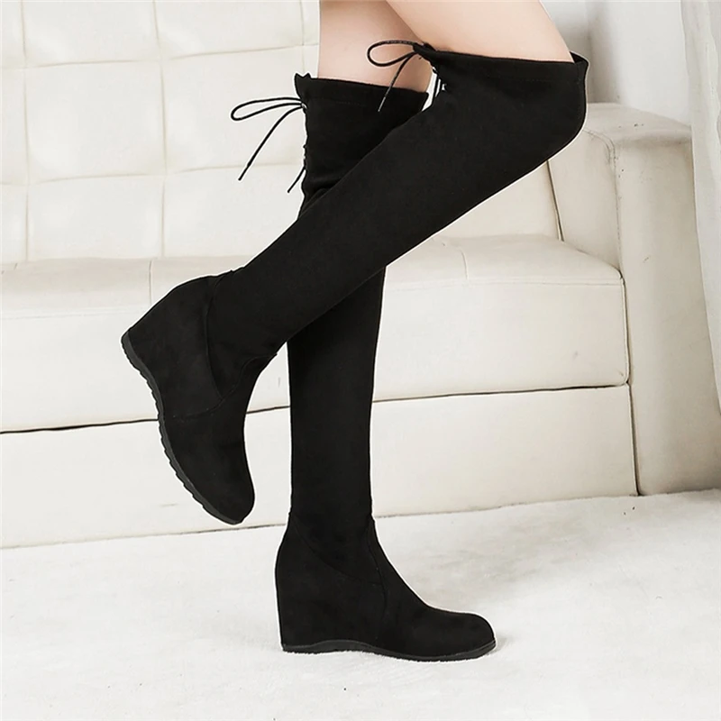 Botas mujer invierno/ г. Большие размеры, Сапоги выше колена Женская эластичная обувь на платформе зимние сапоги, Прямая поставка 9#4