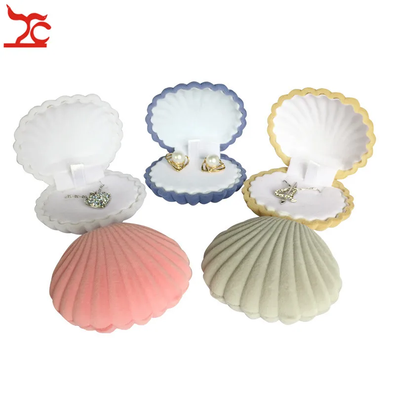 Bulk sale 10Pcs Cute Shell Shape Velvet Earring Case Engagement  Party Necklace Pendant Jewelry Display Storage Wedding Gift Box