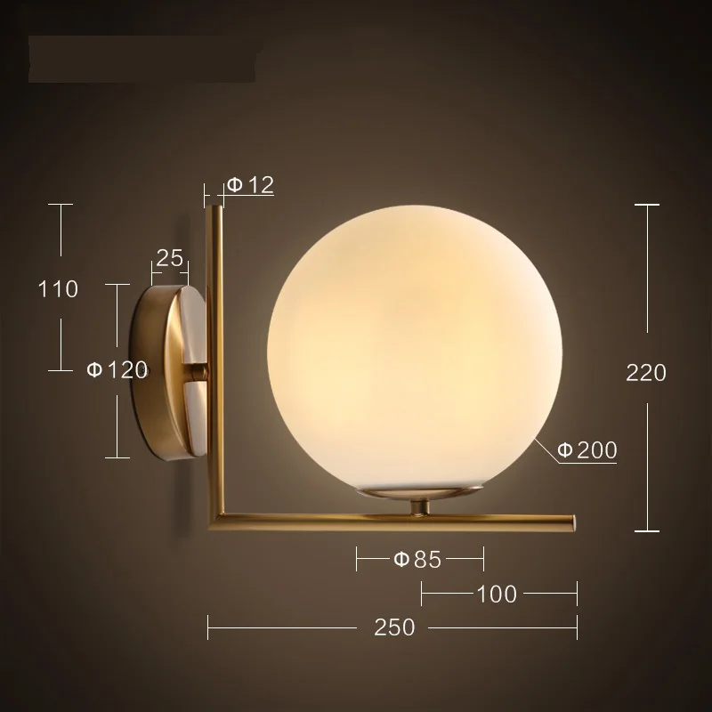 Современный стиль гостиной, спальни, минималистичный подвесной светильник для ресторана, скандинавский светодиодный светильник для украшения одежды, подвесной светильник со стеклянным шаром - Цвет корпуса: Wall lamp 20cm