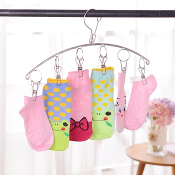 

Hangers Clothes Hanger Stainless Steel 6 Clips Airing Rack Multi-Functional Windproof Clothes Rack Underwear Rack Sock Clip Hang