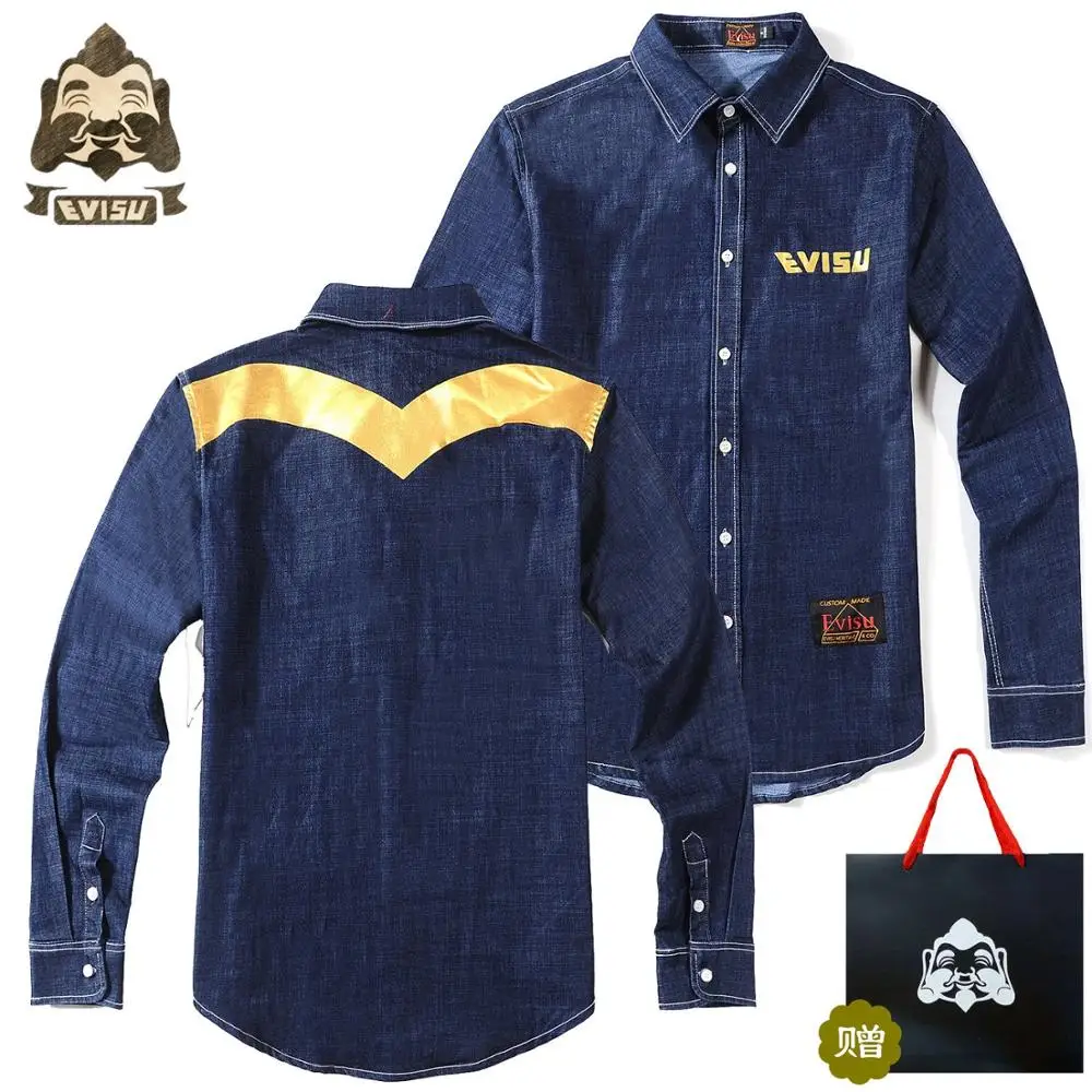 Tide бренд Evisu новая аутентичная хлопковая модная дышащая мужская рубашка дикая пара вишневый цвет принт с длинными рукавами куртка рубашка