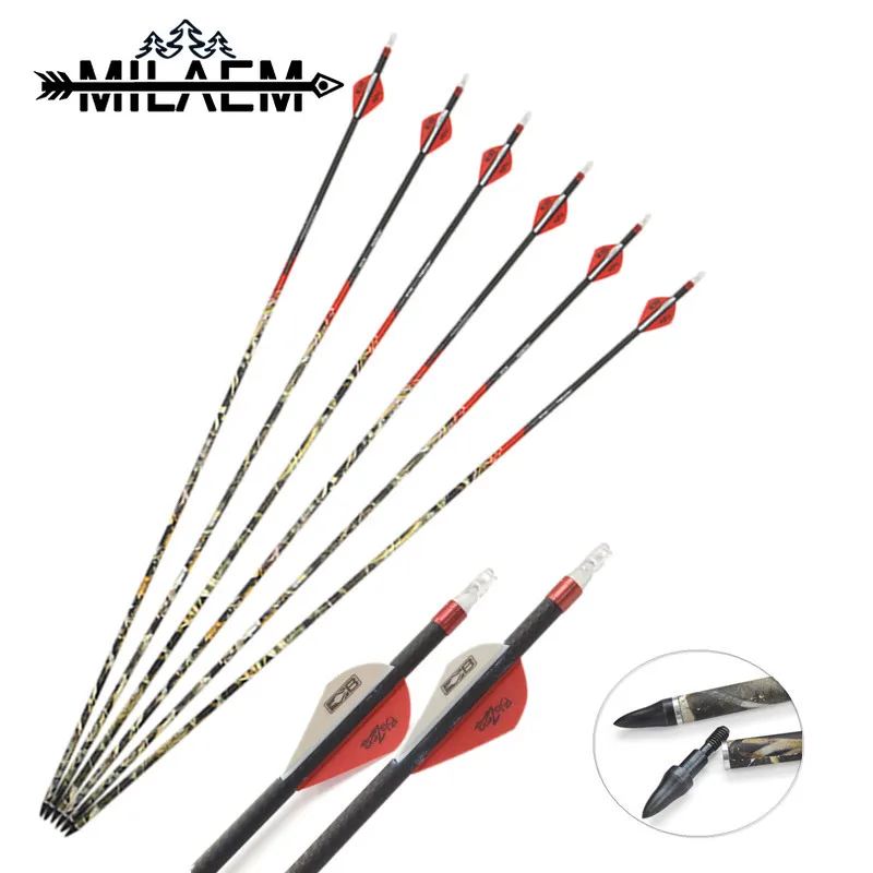 

6 Pcs Spine 300 Carbon Arrow With Camo Arrow Shaft For OD 7.6 mm ID 6.2 mm Archery Shooting Hunting Pure Carbon Accessories
