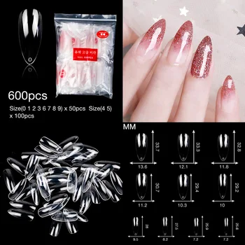 

600pcs False Nails Ballerina Coffin Rounded White Clear French Nails Fake Nails for UV LED Gel Manicure False Acrylic Nail Tips