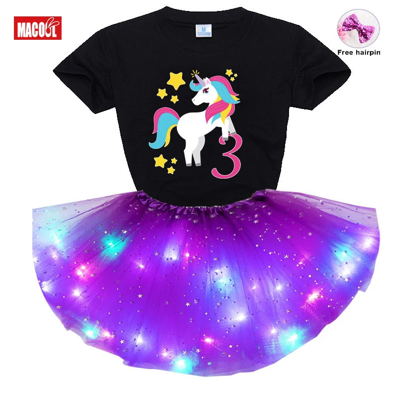 

Kids Girls Dress Sets Girl Birthday Party 3Pc Cute Pony Print T-shirt + tutu Dress Design Your Name and Number Birthday Present