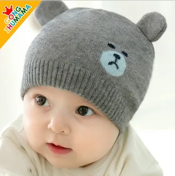 

Autumn and winter kids newborn baby bonnet hat knitting cotton toddler baby boy girl hat gorros bebe baby pom pom hat