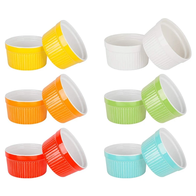

12 PCS Baking Ramekins Round Porcelain Oven Safe Ramekin Dessert Souffle Baking Dish