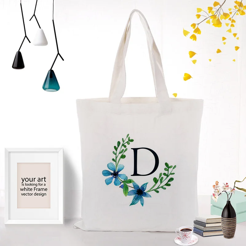 Холщовая Сумка с буквенным принтом на заказ, текстовый логотип DIY, экологический многоразовый художественный алфавит, сумка для покупок