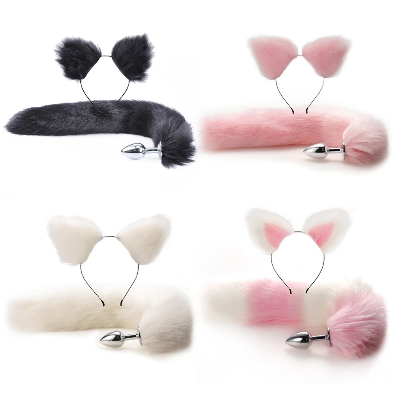 Plush Animal Tail Metal Butt Plug Cat Ears Headband Hair Accessories for Women Cosplay Masquerade Props Adult Game |