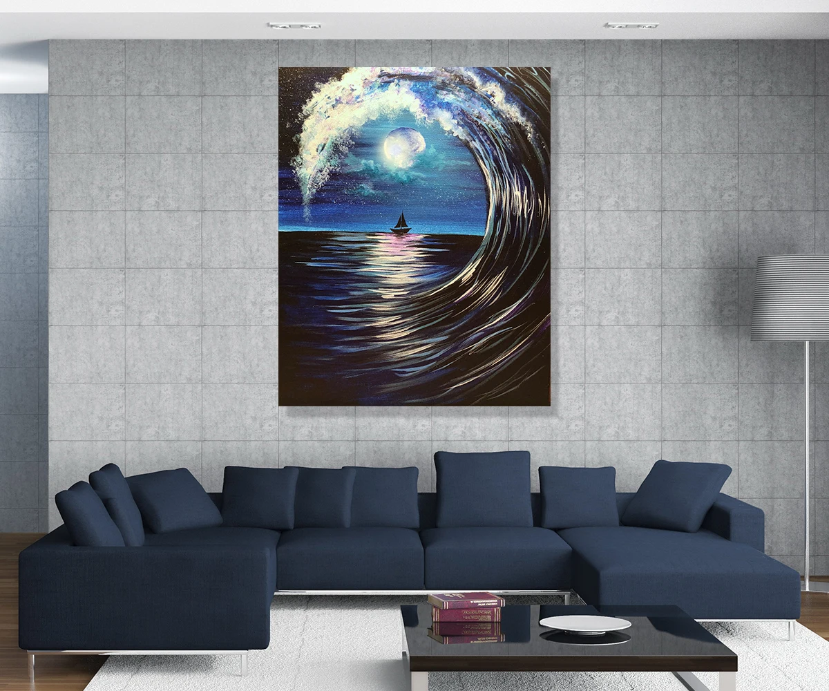 

Wave Painting Framed LED Induction Light Painting Wall Pictures for Living Room Canvas Wall Art Pictures