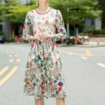 

HIGH STREET Newest Fashion 2020 Designer Runway Dress Women's O-Neck Long Sleeve Floral Print dress