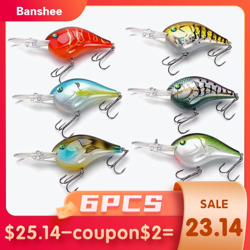 Banshee 6pcs/lot 75mm 24g VC02 Fishing Hard Lure Chub Round Bill Pike  Walleye Bass Deep Diving Crankbait wobblers set Bait