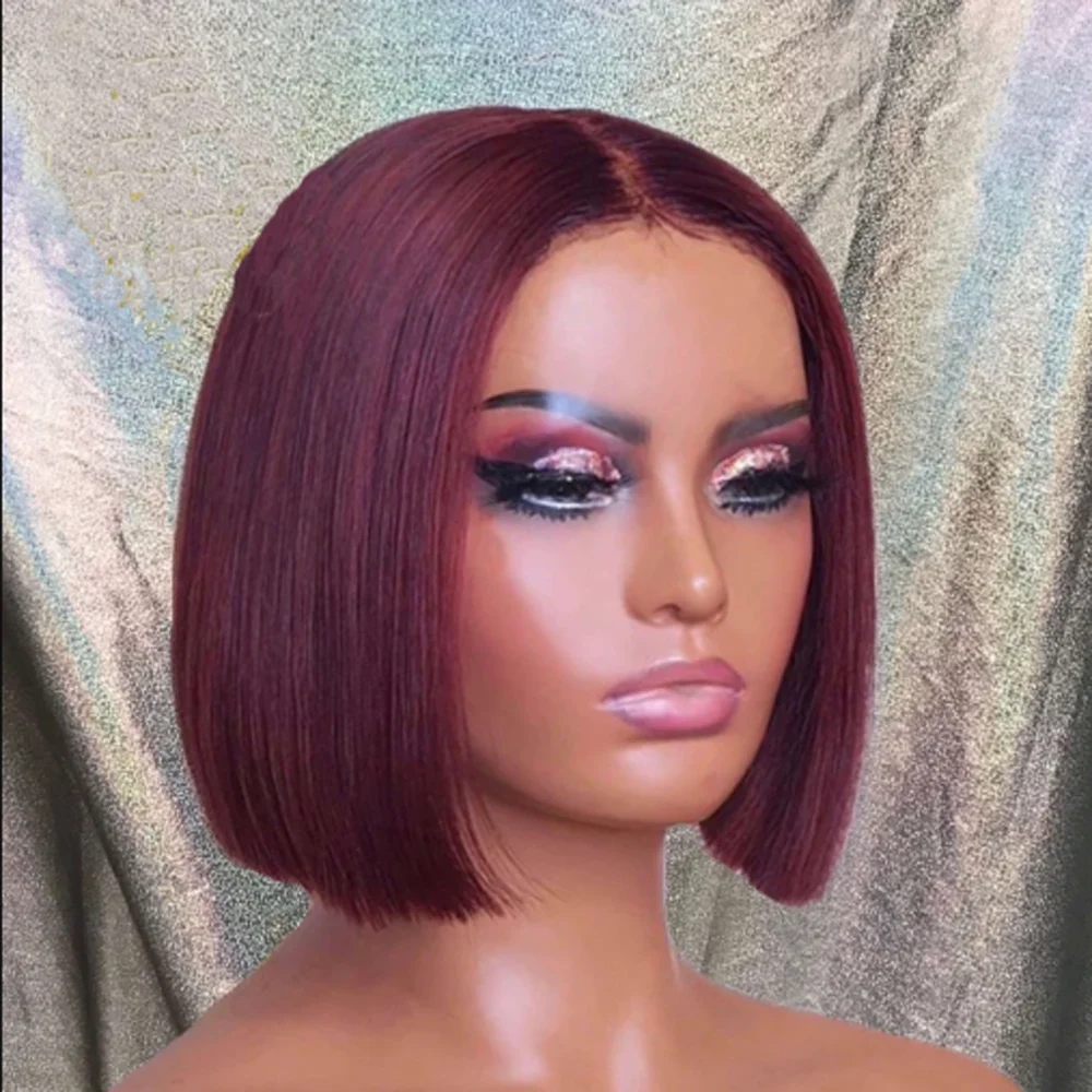 

13x4 Lace Front Wig Wine Straight Bob Hair Synthetic Wig For Women Cosplay Wig Heat Resistant Hair Average Cap With Baby Hair