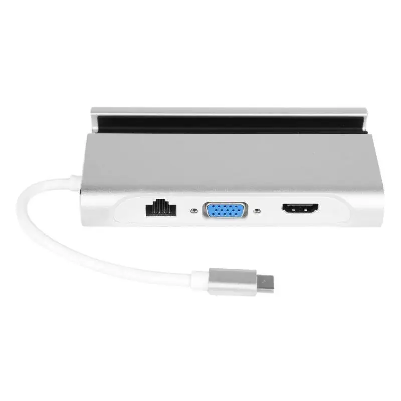 Usb type-C 7 в 1 концентратор LAN RJ45 Видео Аудио HDMI VGA 3 USB3.0 PD зарядный адаптер расширение USB интерфейс офис Серебряный Прямая поставка