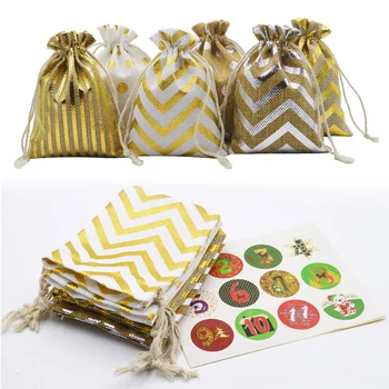 

Christmas Advent Calendar 24 Countdown Bag Sack Hanging Xmas Gift Pouch With Clips Stickers 2021 Advent Calendar Candy Bags