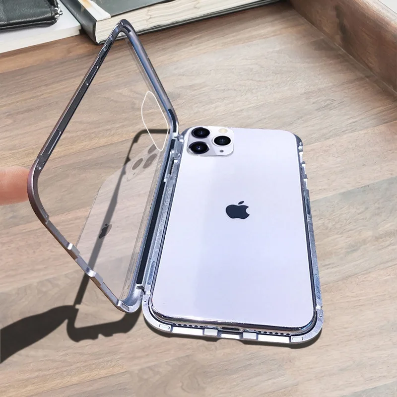 360 металлический магнитный чехол для телефона для iPhone 11 Pro Max, двусторонний чехол из закаленного стекла, Прямая поставка