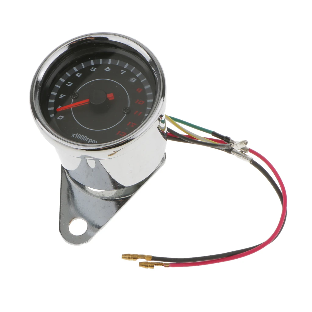 Universal Metal Motorcycle Tachometer Gauge 0-13000RPM Silver