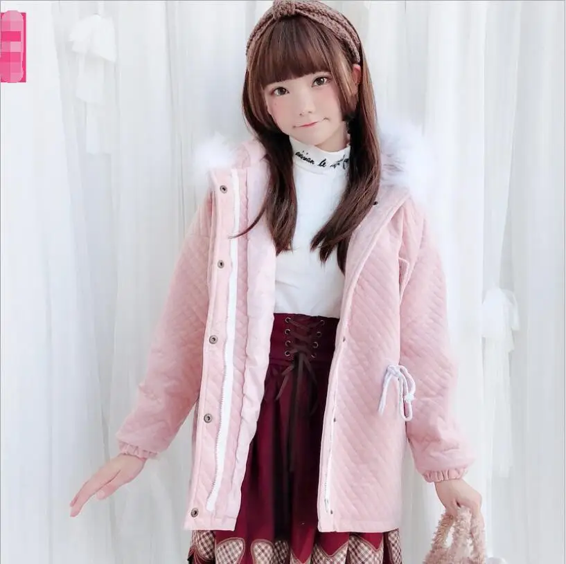 Японский Стиль Мори для девочек, в студенческом стиле, милое пальто с меховым воротником для девочек, средней длины, для студентов, Лолита Милая теплая куртка - Цвет: 2