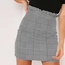 Модная стильная клетчатая юбка с оборками и высокой талией, Женская мини-юбка, женская новая осенняя зимняя черная белая сексуальная юбка