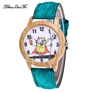 

Ladies Fashion Quartz Watches Casual Cartoon Elf Printing Round Dial Denim Strap Students Casual Watches LL@17
