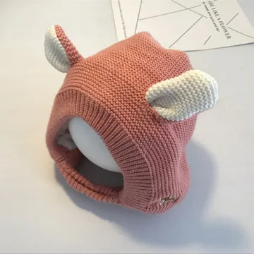 pink knitting Детская шапка; сезон осень-зима; милая детская теплая шапка с защитой от ветра; Детская плюшевая Шапка; шерстяная шапка; детская вязаная шапка - Цвет: pink knitting