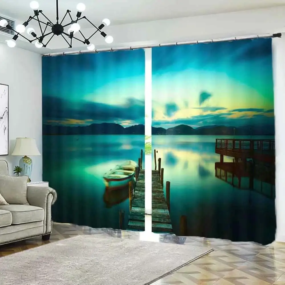 

home curtains 3D Bridge sea scenery curtains for Living room kids blackout curtains window curtains