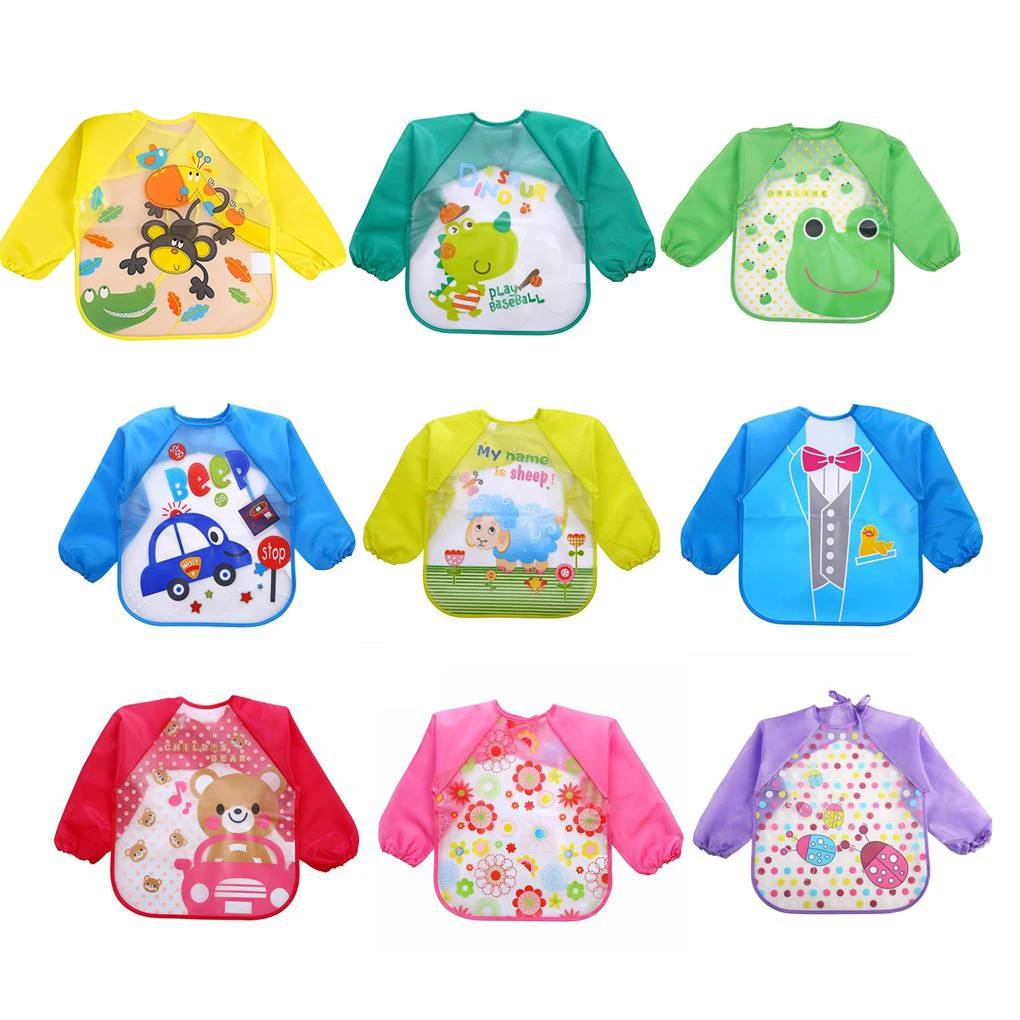 Cute Baby Bibs Waterproof Long Sleeve Apron Children Feeding Smock Bib Burp Clothes Soft Toddler | Детская одежда и обувь