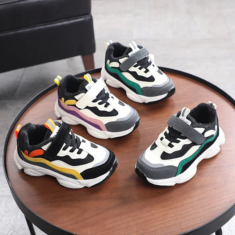 

2020 Winter Second Cotton PU Leather Children Sports Shoes Men and Women Children plus Velvet Warm Shoes Big Boy STUDENT'S Shoes