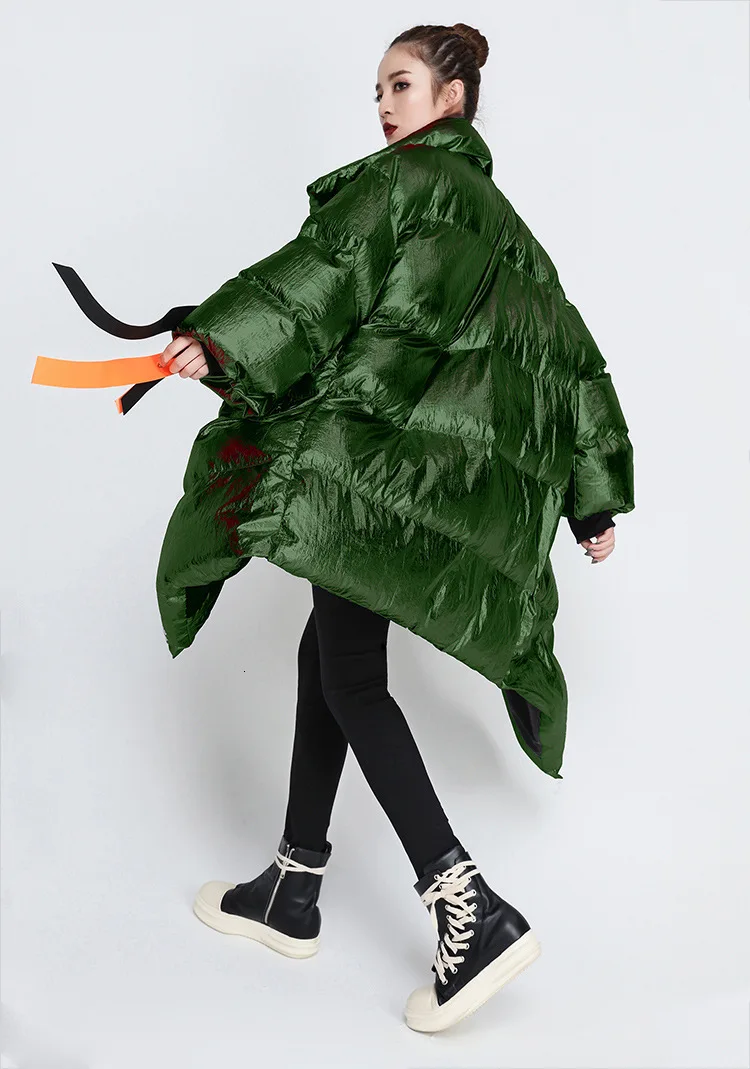 QING MO ленточный женский зимний пуховик со стоячим воротником с длинным рукавом ассиметричная куртка женская зимняя парка серебристый ZQY1659