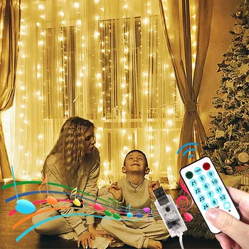 

Led String Lights with Remote Control for Christmas Decorations 3X3M DIY Window Curtain Warm White Light with USB for Home Decor