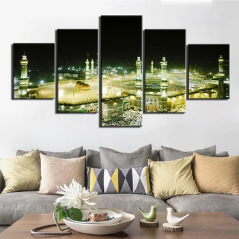 

5 Panel Canvas Wall Art Islamic Landscape Painting Religious Architecture Muslim Mosque Painting Pictures For Living Room Decor