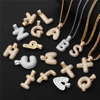 

A-Z Custom Name Bubble Letters Pendant & Necklace For Charm Mens With Gold Silver Cubic Zircon Hip Hop Jewelry Gifts