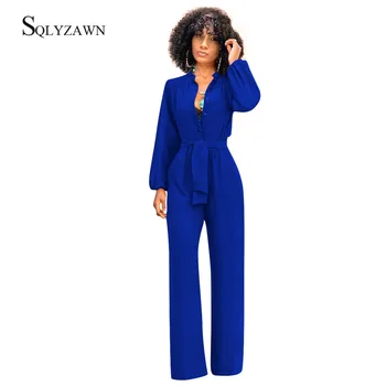 

Elegant Women Autum Jumpsuit Long Sleeve with Belt Casual Jumpsuit Rompers Streetwear Clubwear Wide Leg Pants Officewear Outfits