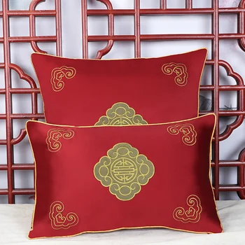 

Fine Embroidery Lucky Chinese Chair Cushions Silk Satin Armchair Sofa Backrest Pillowcases Office Home Decor Lumbar Pillows