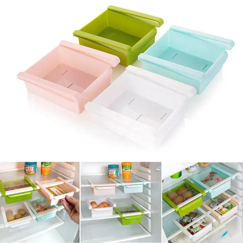 

2019 Slide Kitchen Fridge Freezer Space Saver Organizer Storage Rack Shelf Holde Storage box rack Durable food containers