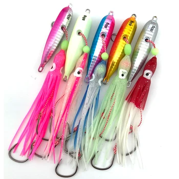 

Bottomship Metal Squid jigs head inchiku Slow jigging lure 40g 60g 5pcs with skirts luminous saltwater fishing lure set tackle