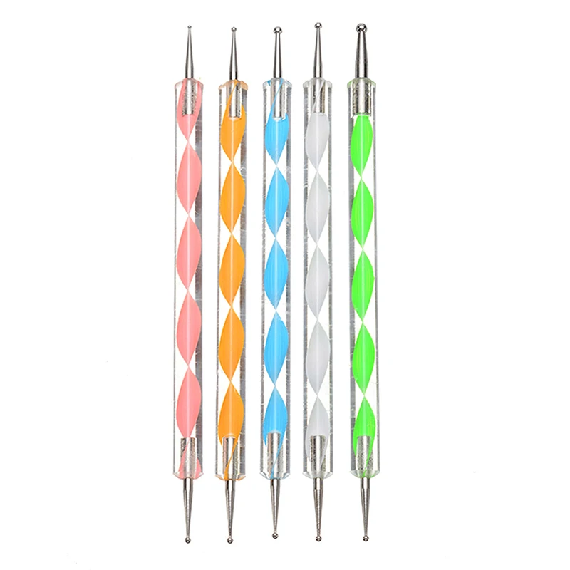 Shellhard 5PCS 2Ways Dotting Pens Manicure Tools Professional Nail Art Paint Marbleizing Design Set for Doting Tools
