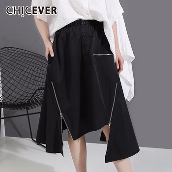 

CHICEVER Womens Skirt Elastic High Waist Pocket Casual Free Size Irregular Midi Summer Skirts Female Clothes 2020 Fashion New