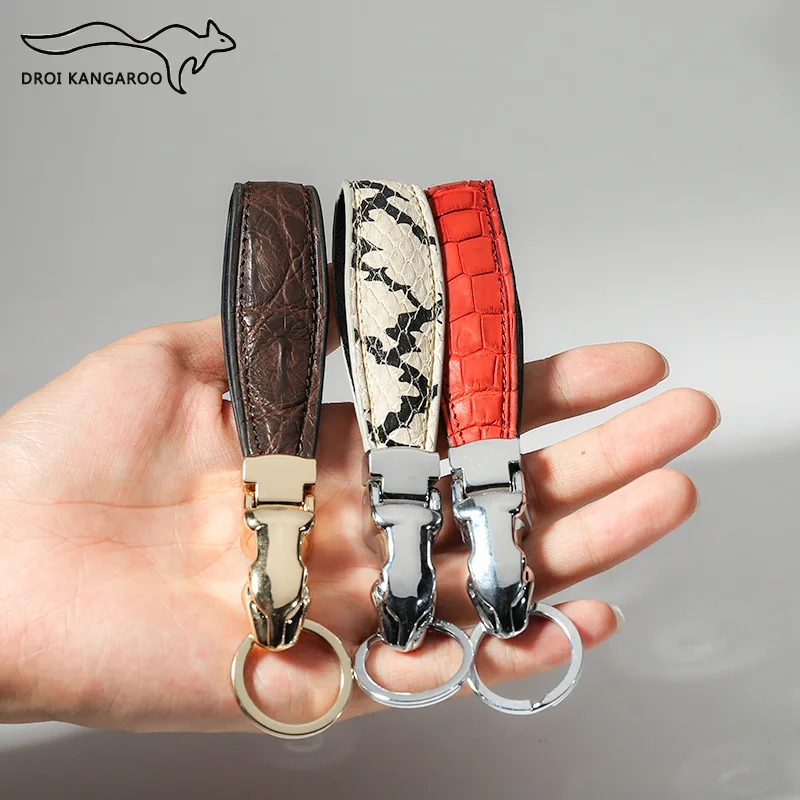 

Men Cool Black And White with Pattern Top Grade Crocodile Leather Retro Home Car Key Ring Genuine Leather Keychain Pendants Men'