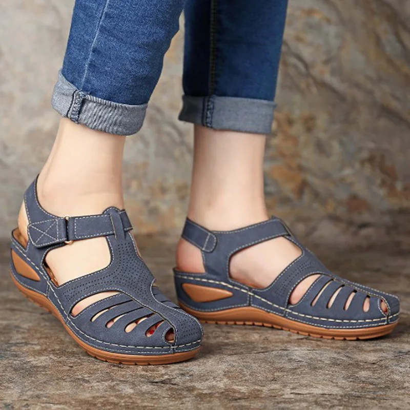 

2020 New Summer Women's Sandals Shoes Girls Comfortable Ankle Hollow Round Toe Sandals Female Soft Beach Sole Shoes Plus Size 46