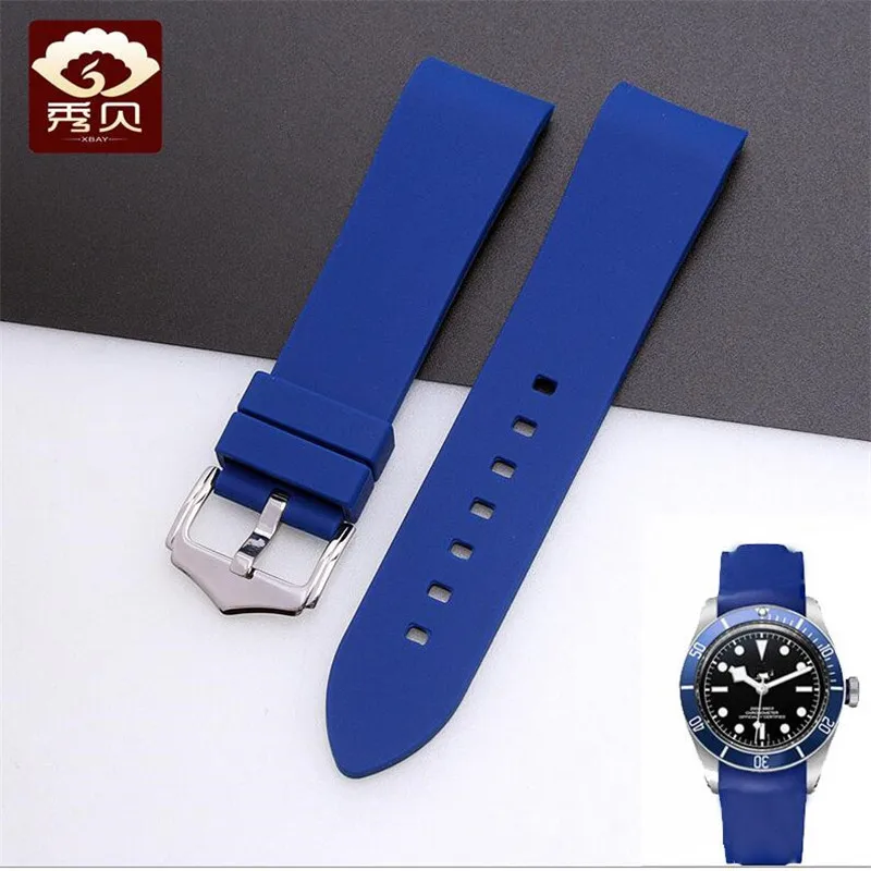 

New Durable Silicone Rubber Watchband Blue Curved End Strap Pin Buckle 18mm 20mm 22mm for Casio Citizen Tissot Watch Men Lady
