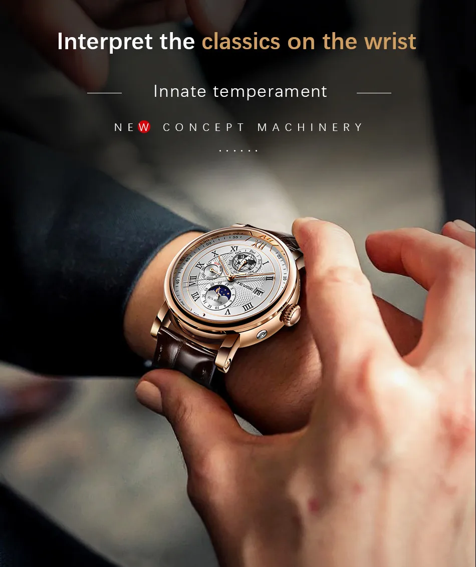 2021 New TEVISE Mens Mechanical Watches Top Brand Luxury Leather Moon Phase Automatic Watch Men Fashion Sport Waterproof Clock
