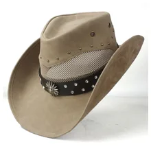 Кожаная мужская и женская сетчатая западная ковбойская шляпа широкая шляпа уличная Sombrero Hombre Cowgirl Шляпа Fedora