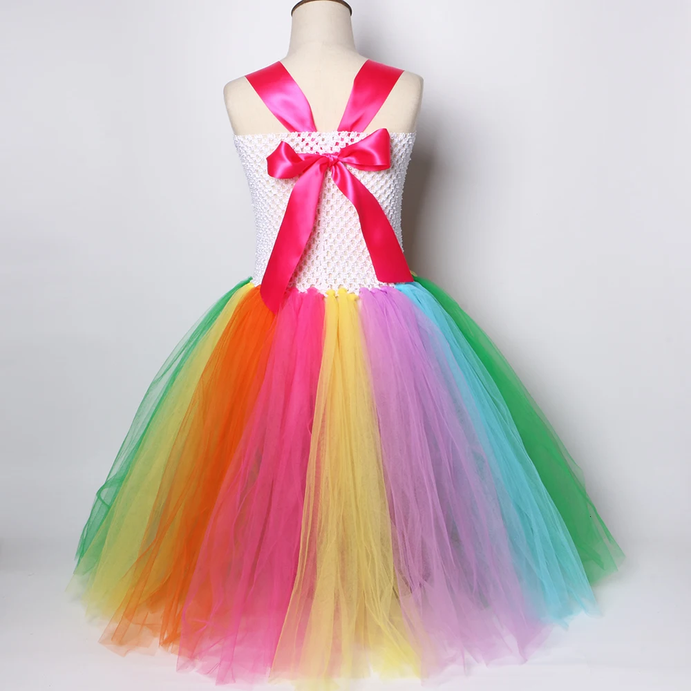 Платье-пачка для девочек с радужными цветами; платье для дня рождения для девочек; нарядный карнавальный костюм на Хэллоуин для детей; От 2 до 12 лет
